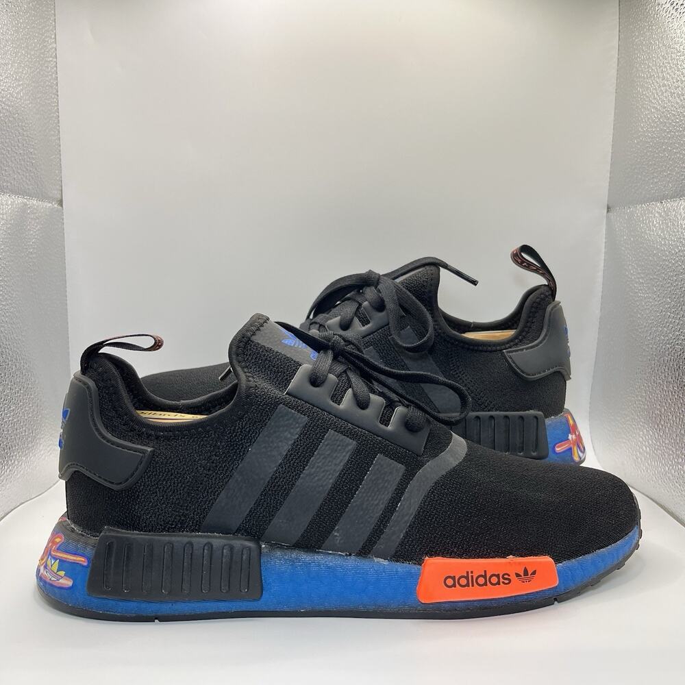 adidas NMD_R1 Boost Graffiti Sneakers Men's 10 Black Bluebird FV8524 Runner EUC